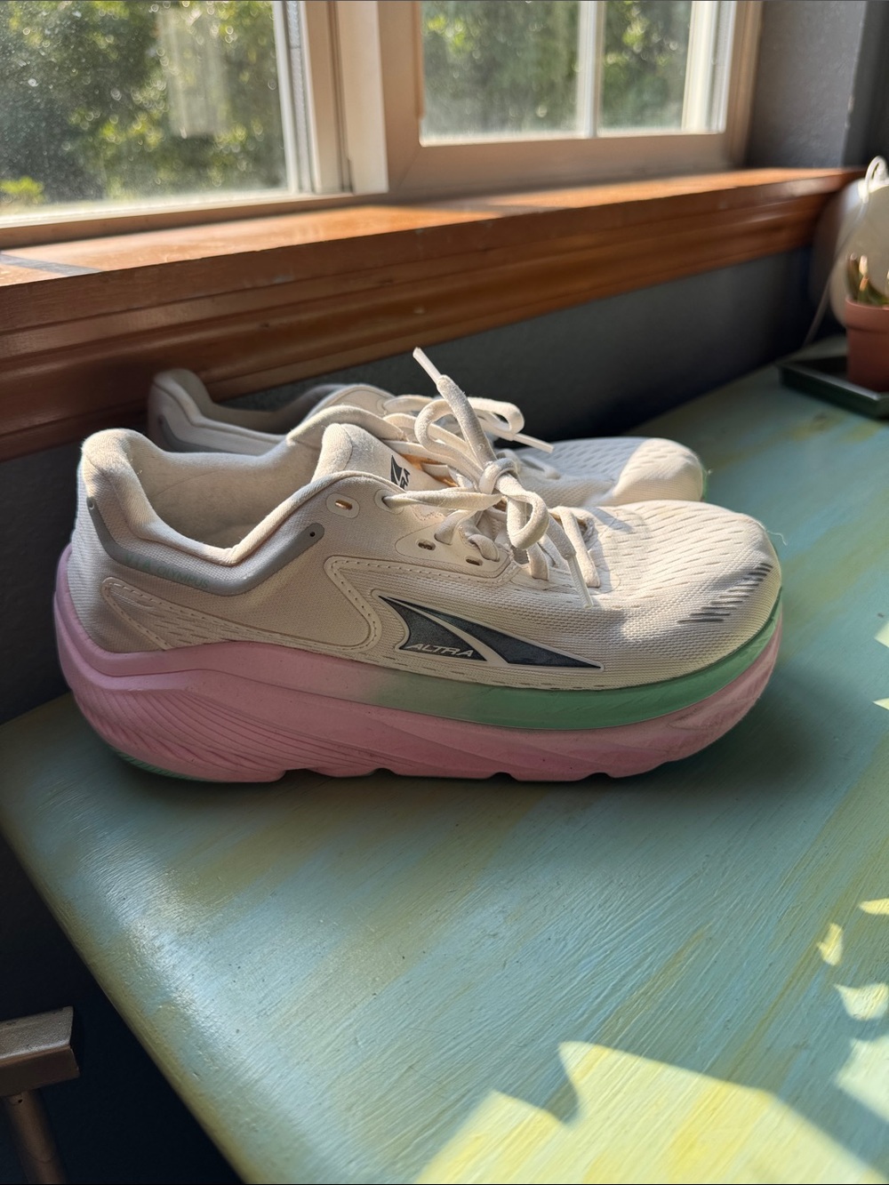 Altra Platform Running Shoes in White with Pink & Mint Accents